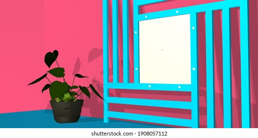 Montaje de póster en fondo interior moderno, sala de estar, flores y marcos fotográficos.vector 3D fácil de usar y personalizar.eps10.