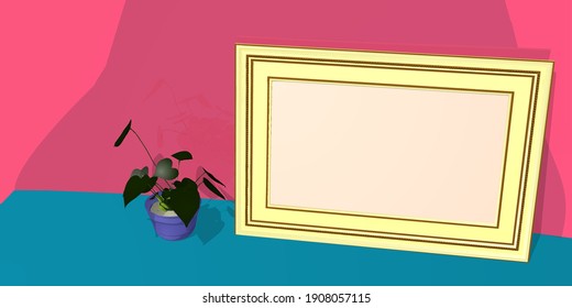 Mock up poster frame in modern interior background, living room,flowers and photo frames.3D vector.easy to use and customize.eps10.