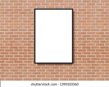 Mock up poster with loft interior background. Frame on the wall. Photoframe mock up. Simple empty framing for your business design. Brick wall. Vector template for picture, painting, poster