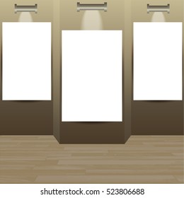 Mock up posters on the wall, illustration of gallery with posters, modern design template