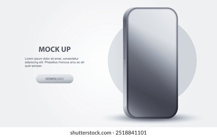 Mock up realistic 3d smartphone, empty screen. Phone mockup view. Cellphone mobile isolated with blank modern gray screen background for display your design, ui, ux. Vector.