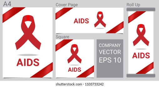 Mock up Realistic Aid icon with Red awareness ribbon on white background Banner. 