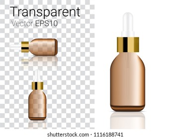 Mock up Realistic Amber Glass Transparent  Dropper or Pipette Packaging Product For Cosmetic Beauty Bottle isolated Background.