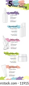 Mock up Realistic Best Skincare Beauty Product Bottle, Tube and Jar For Advertising  Banner or Website Artwork or Magazine Design with Pastel  Color Background Illustration