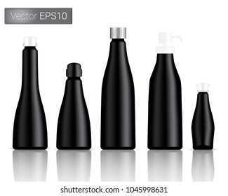 Mock up Realistic Black Alcohol Bottles And Pump Set Background Illustration