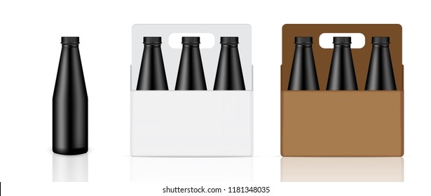 Mock up Realistic Black Bottle, Carton, Box And Packaging Drink Product For Milk or Water Juice isolated Background.