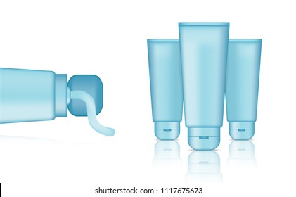 Mock up Realistic Blue Pastel Tube Set on White Isolated Background  Illustration