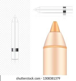 Mock up Realistic Cosmetic Lipstick Pencil or Concealer for Make up Skincare Product Packaging With Metallic on white Background vector