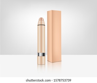 Mock up Realistic Cosmetic Lipstick Pencil or Concealer for Make up Skincare Product Packaging With Metallic on white Background vector