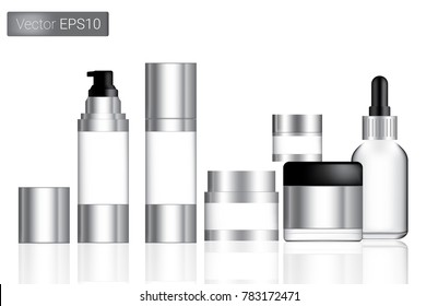 Mock up Realistic Cosmetic Make Up Glass Bottles Set Background Illustration