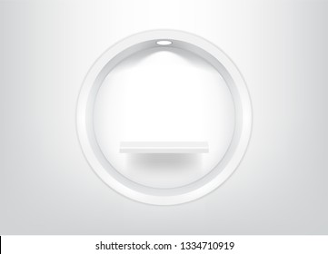 Mock up Realistic Empty Circle Shelves for interior to Show Product with light and shadow on white background illustration