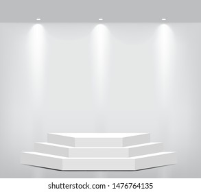 Mock up Realistic Empty Geometric Shelf for interior to Show Product with Spotlight and shadow on White background. Pedestal Design illustration