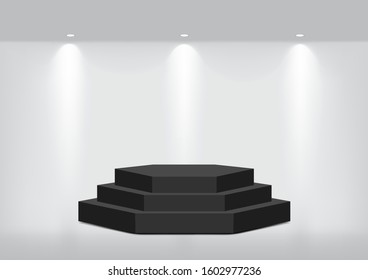 Mock up Realistic Empty Geometric Shelf for interior to Show Product with Spotlight and shadow on White background. Pedestal Design illustration