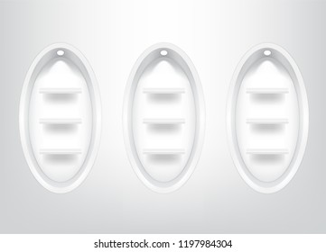 Mock up Realistic Empty Oval Shelves for interior to Show Product with light and shadow background illustration