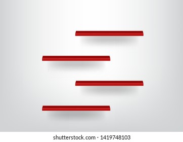 Mock up Realistic Empty Red Shelves for interior to Show Product with light and shadow background illustration