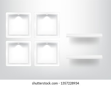 Mock up Realistic Empty Square Shelf for interior to Show Product with light and shadow on white background illustration