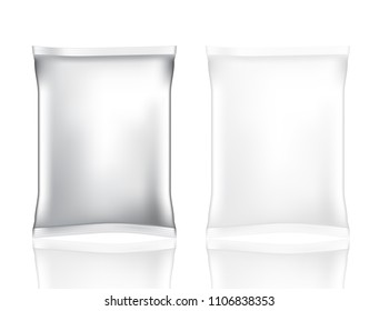 Mock up Realistic Foil Bag for Snack and chip isolated Set On White Background.