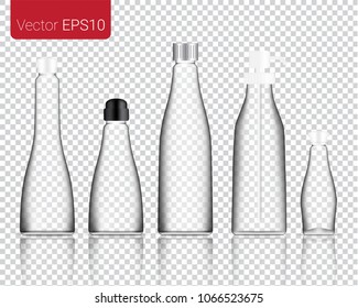 Mock up Realistic Glass Food and Drink Bottle isolated on a transparent background Set Background.