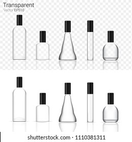 Mock up Realistic Glass Transparent Packaging Product For Cosmetic Beauty or Alcohol Bottle isolated Background.