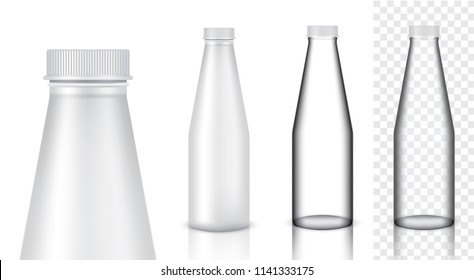 Mock up Realistic Glass Transparent Packaging Product For Milk or Water Juice Bottle isolated Background.