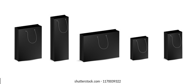 Mock up realistic paper black shopping bag isolated on white background