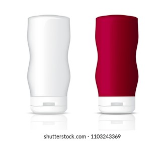 Mock up Realistic Plastic Packaging Product Red and white color For Cosmetic Beauty or food Bottle isolated Background.