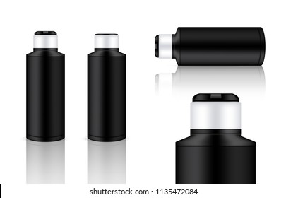 Mock up Realistic Plastic Packaging Product Black and white color For Cosmetic Beauty Bottle isolated Background.