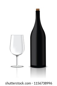 Mock up Realistic Premium Red Wine Or Champagne Bottle And Glass for Party Illustration