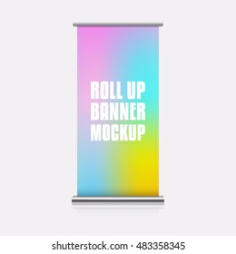mock up of realistic roll up stand on white background with colorful smooth background