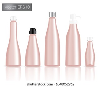 Mock up Realistic Rose Gold Liquid Bottles And Pump Set Background Illustration