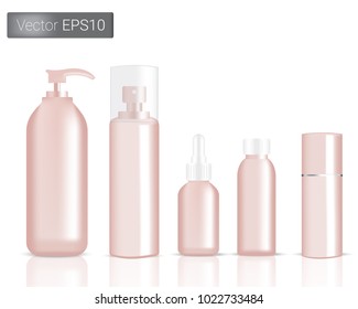 Mock up Realistic Rose Gold Pastel Bottles With Spray and Dropper Set Background Illustration