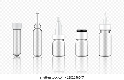 Mock Up Realistic Transparent Cosmetic Serum, Ampoule, Oil Dropper Bottles Set For Skincare Product Background Illustration