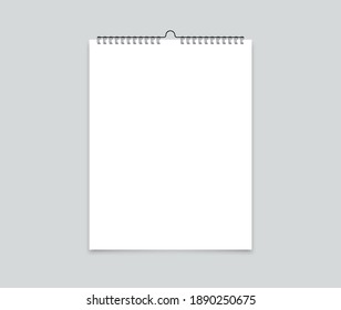 Mock up realistic wall calendar with spiral. White paper tear-off calendar. Empty template for spiral brochure, notepad and calendar. Blank postcard for advertising design.