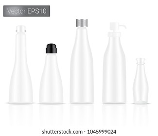 Mock up Realistic White Beverage Bottles And Pump Set Background Illustration