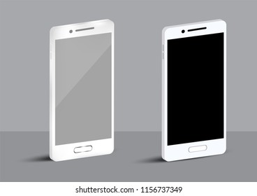 Mock up realistic White mobile and Flat Design cellphone for digital Technology Concept Background Vector Illustration