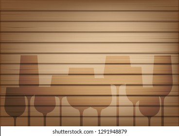 Mock up Realistic Wood and Wine Glass Shadow Abstract Background Illustration Vector
