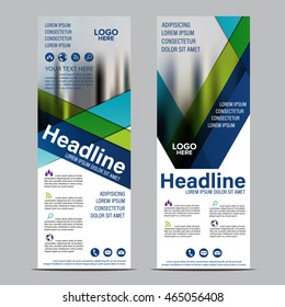 Mock up Roll up design. flag, flyer,banner,backdrop,layout template,exhibition stand, vector illustration background. Blue geometric graphic.

