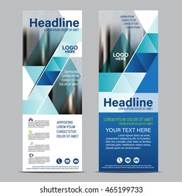 Mock up Roll up design. flag, flyer,banner,backdrop,layout template,exhibition stand, vector illustration background. Blue geometric graphic.
