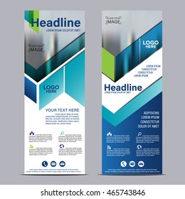 Mock up Roll up design. flag, flyer,banner,backdrop,layout template,exhibition stand, vector illustration background. Blue geometric graphic.