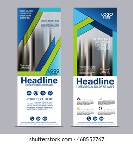 Mock up Roll up design. flag, flyer,banner,backdrop,layout template,exhibition stand, vector illustration background. Blue geometric graphic.