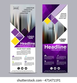 Mock up Roll up design. flag, flyer,banner,backdrop,layout template,exhibition stand, vector illustration background. Purple geometric graphic.