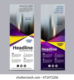 Mock up Roll up design. flag, flyer,banner,backdrop,layout template,exhibition stand, vector illustration background. Purple geometric graphic.