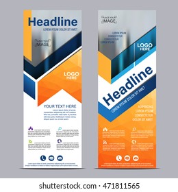 Mock up Roll up design. flag, flyer,banner,backdrop,layout template,exhibition stand, vector illustration background. Orange geometric graphic.