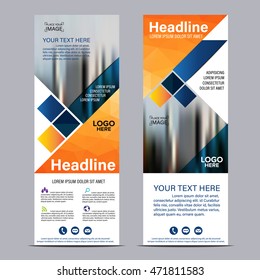 Mock up Roll up design. flag, flyer,banner,backdrop,layout template,exhibition stand, vector illustration background. Orange geometric graphic.
