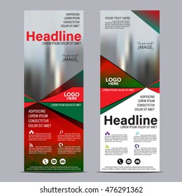Mock up Roll up design. flag, flyer,banner,backdrop,layout template,exhibition stand, vector illustration background. Red Christmas geometric graphic.