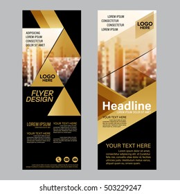 Mock up Roll up design. flag, flyer,banner,backdrop,layout template,exhibition stand, vector illustration background. gold geometric graphic.