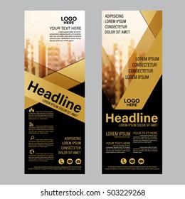 Mock up Roll up design. flag, flyer,banner,backdrop,layout template,exhibition stand, vector illustration background. gold geometric graphic.