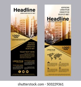 Mock up Roll up design. flag, flyer,banner,backdrop,layout template,exhibition stand, vector illustration background. gold geometric graphic.