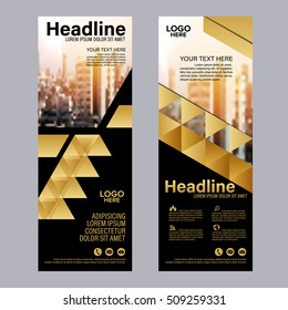 Mock up Roll up design. flag, flyer,banner,backdrop,layout template,exhibition stand, vector illustration background. gold geometric graphic.
