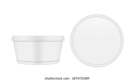 Maqueta De Bañera De Comida De Plástico Redonda Para El Postre. Vector EPS10